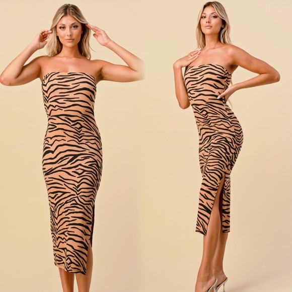 Tiger print tube midi dress - Picture 2 of 5